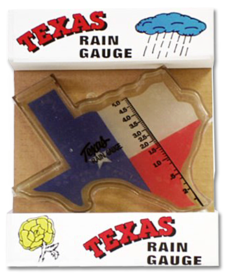 Item #100 – Keep Track of our changing weather with this unique Texas Shaped rain gauge that mounts on any level surface. Case Qty: 6