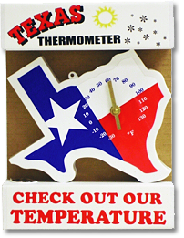 Item #912 - Keep Track of our changing weather with this unique Texas Shaped Thermometer that mounts on any level surface. Case Qty: 6
